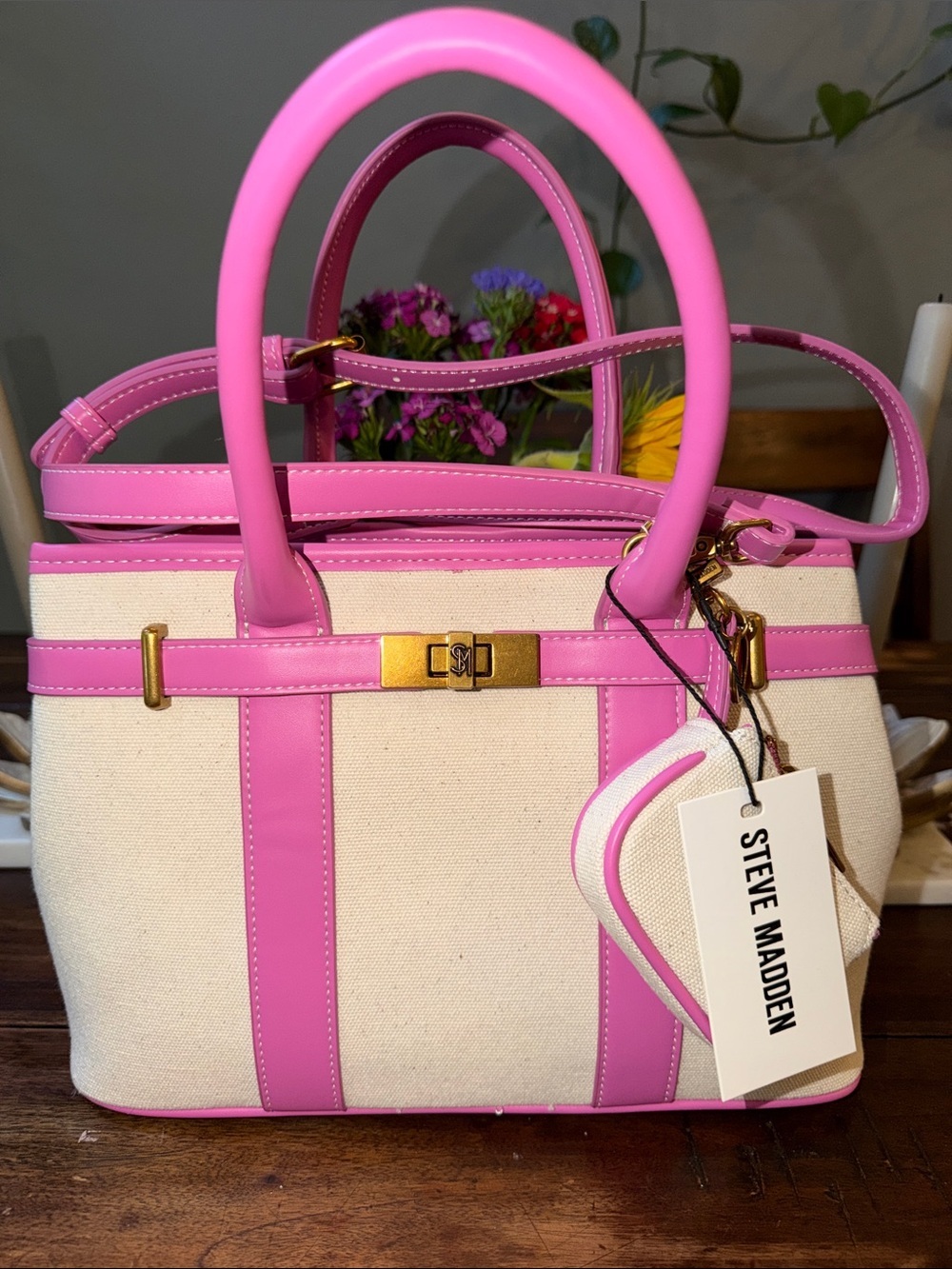 Steve Madden Pink Trim Canvas Satchel